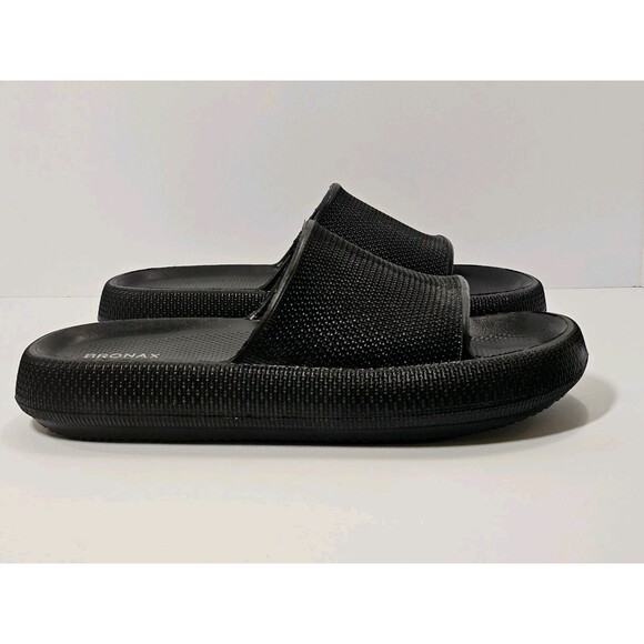 BRONAX Unisex Pillow Slippers Black Size 13.5–14.5 – Thick Sole Cushioned Slides - Picture 7 of 11
